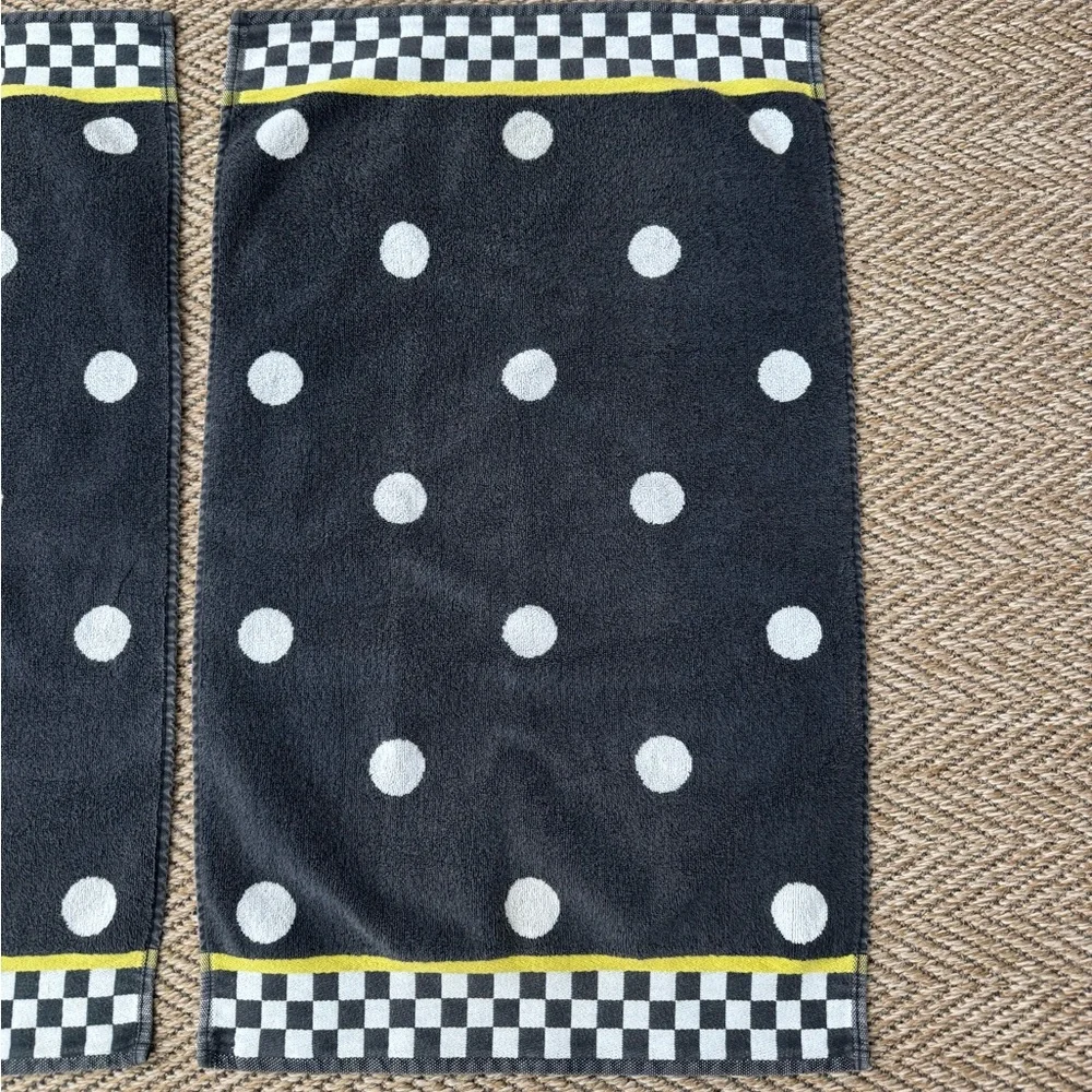 Set of 2‎ MacKenzie Childs Courtly Check Dotty Black White Cotton Hand Towels